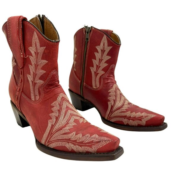 Circle G by Corral Womens Red Embroidered Cowboy Ankle Boots Size 8